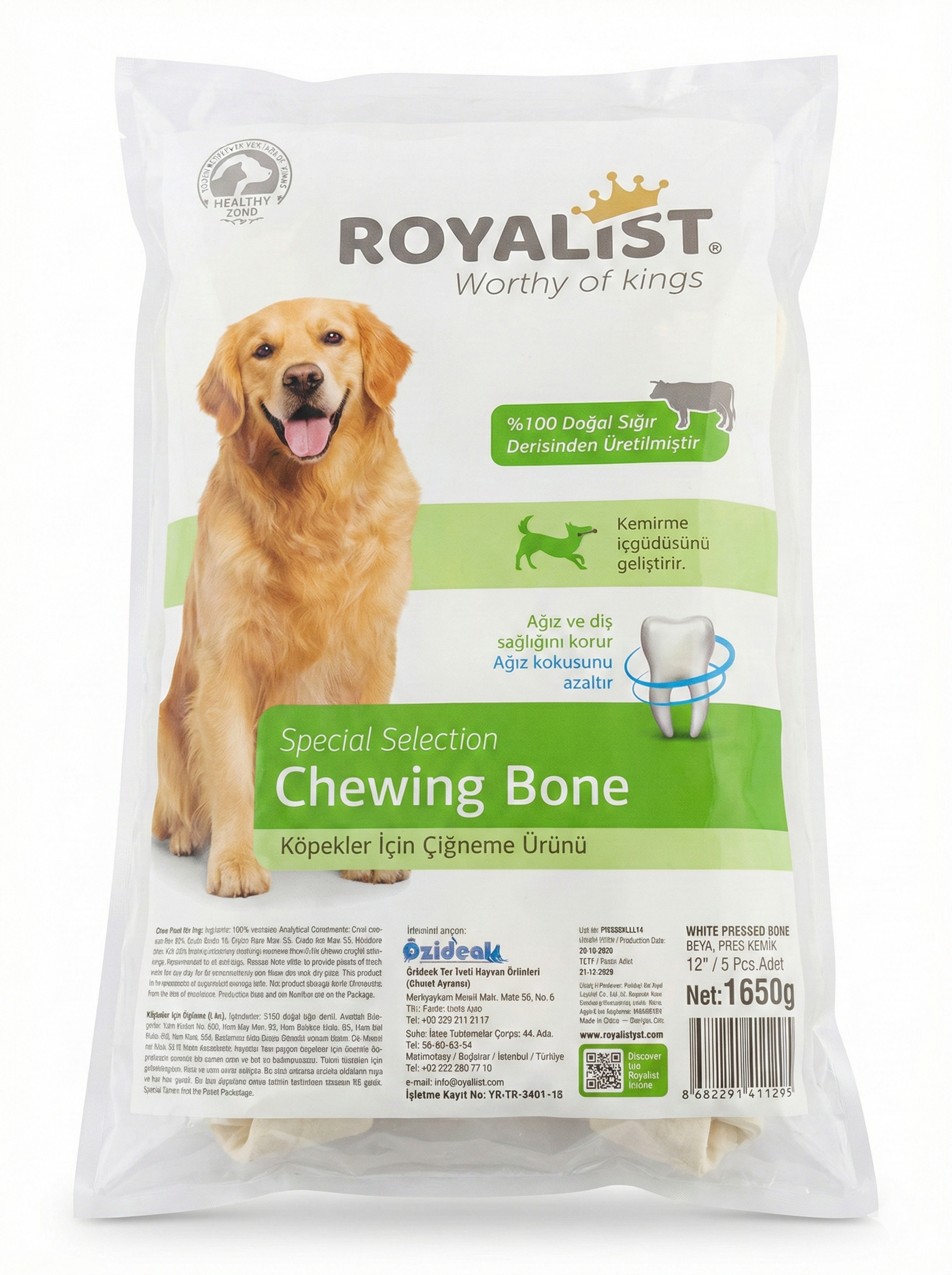 02790 ROYALIST BEYAZ PRES KEMİK 12'' 1650 GR 5 PCS